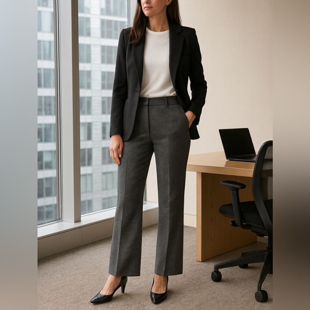 Theory Emery Wool Dress Pants – Black/White Pattern, Straight Leg, Size 10